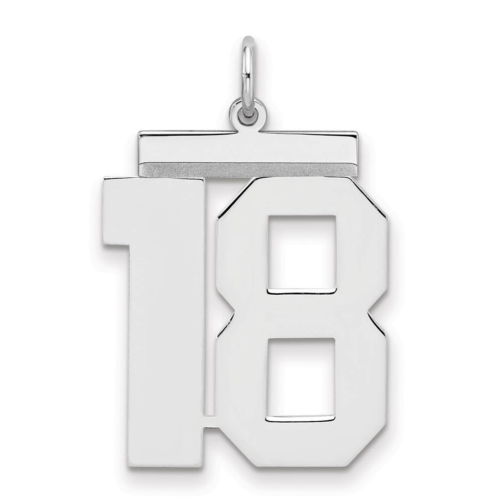 Sterling Silver, Athletic Collection, Large Polished Number 18 Pendant, Item P14043-18 by The Black Bow Jewelry Co.