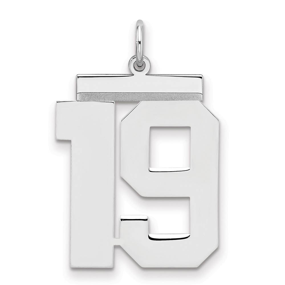 Sterling Silver, Athletic Collection, Large Polished Number 19 Pendant, Item P14043-19 by The Black Bow Jewelry Co.