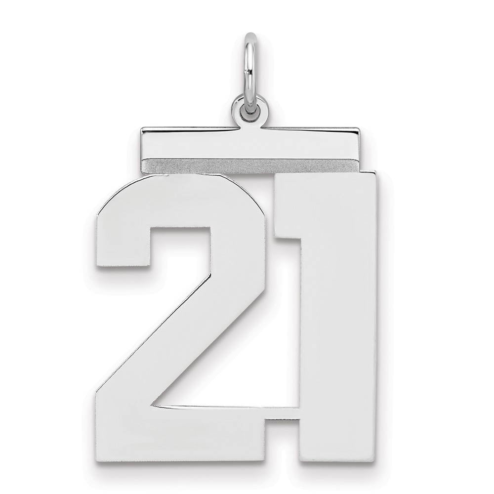 Sterling Silver, Athletic Collection, Large Polished Number 21 Pendant, Item P14043-21 by The Black Bow Jewelry Co.