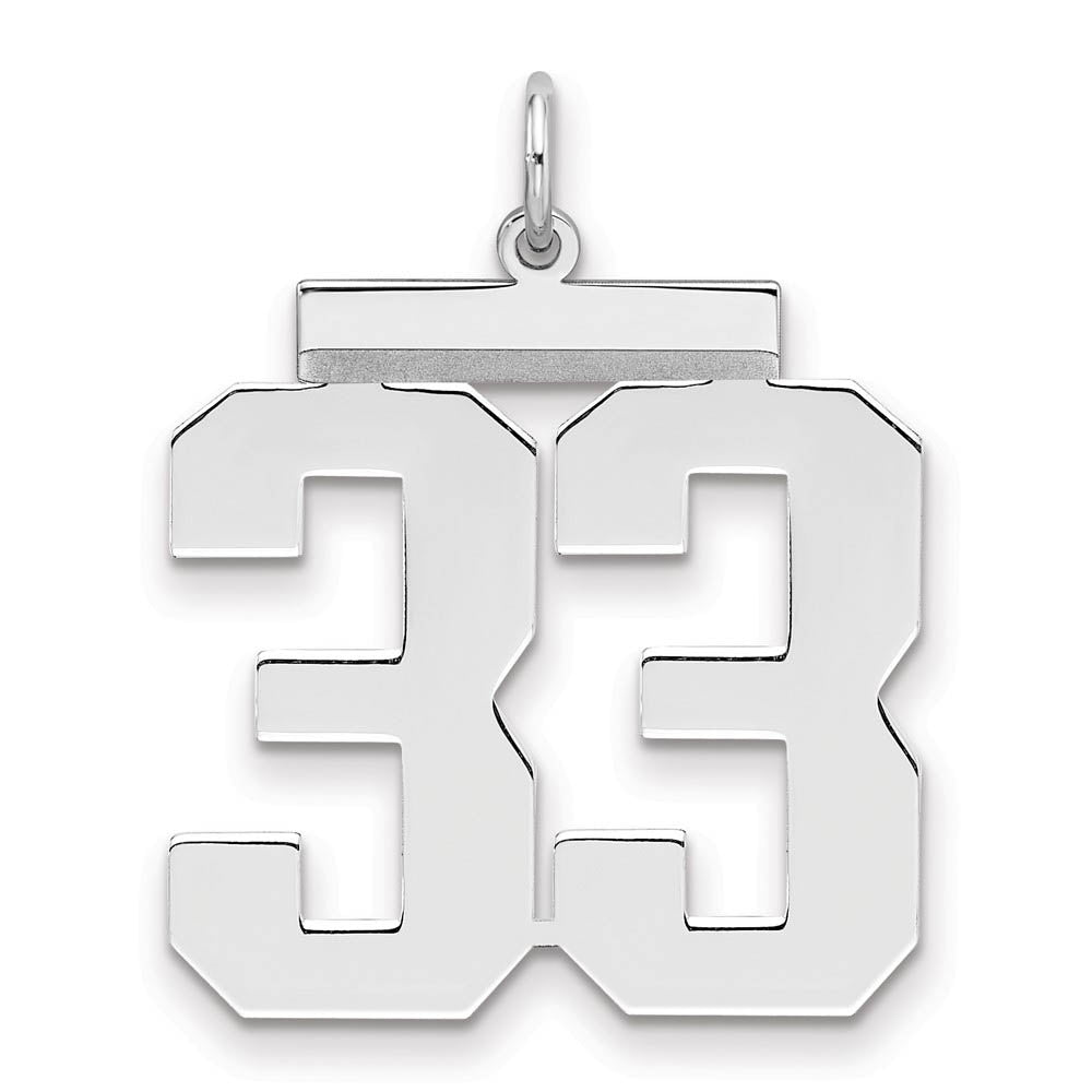 Sterling Silver, Athletic Collection, Large Polished Number 33 Pendant, Item P14043-33 by The Black Bow Jewelry Co.