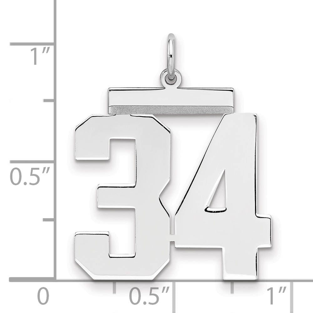 Alternate view of the Sterling Silver, Athletic Collection, Large Polished Number 34 Pendant by The Black Bow Jewelry Co.
