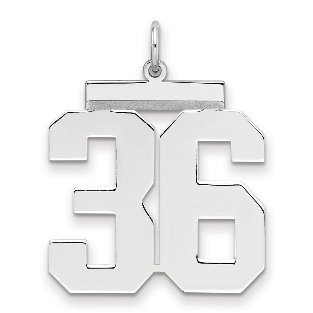 Sterling Silver, Athletic Collection, Large Polished Number 36 Pendant, Item P14043-36 by The Black Bow Jewelry Co.