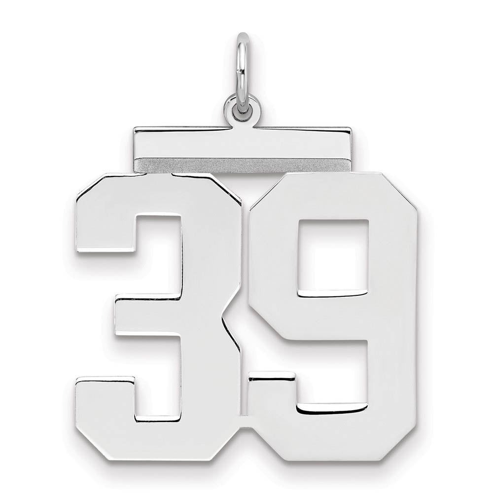 Sterling Silver, Athletic Collection, Large Polished Number 39 Pendant, Item P14043-39 by The Black Bow Jewelry Co.