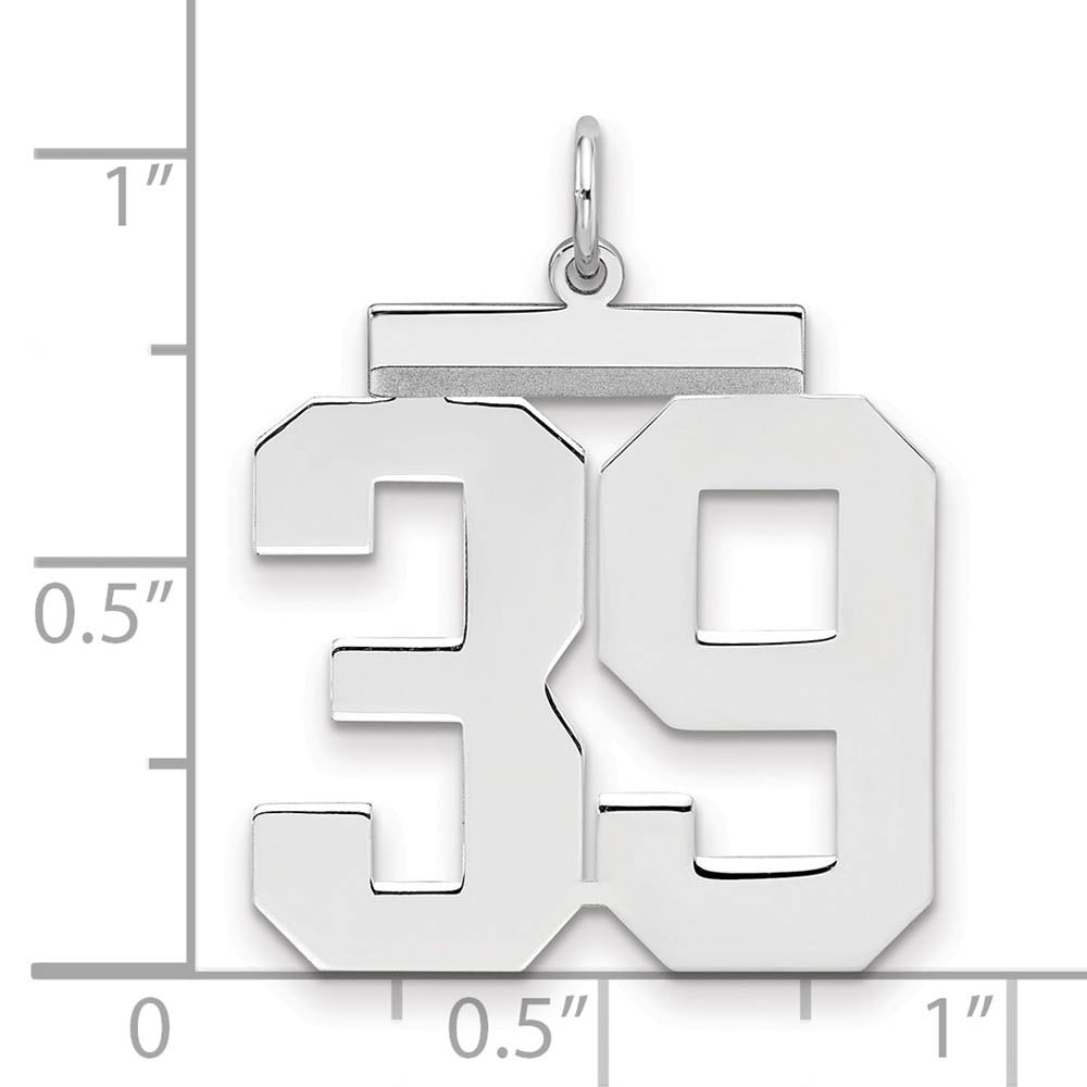 Alternate view of the Sterling Silver, Athletic Collection, Large Polished Number 39 Pendant by The Black Bow Jewelry Co.