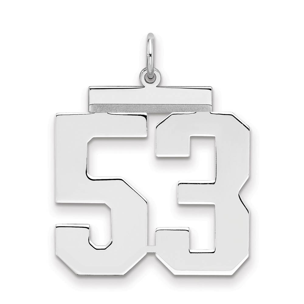 Sterling Silver, Athletic Collection, Large Polished Number 53 Pendant, Item P14043-53 by The Black Bow Jewelry Co.