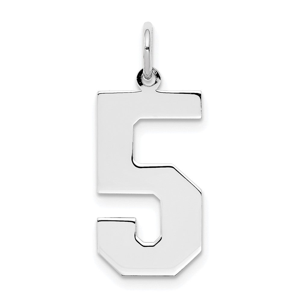 Sterling Silver, Athletic Collection, Large Polished Number 5 Pendant, Item P14043-5 by The Black Bow Jewelry Co.