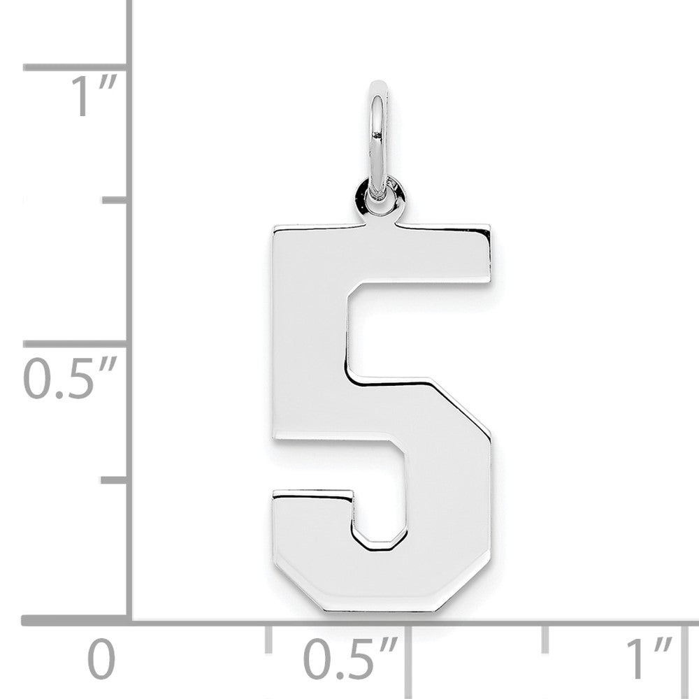Alternate view of the Sterling Silver, Athletic Collection, Large Polished Number 5 Pendant by The Black Bow Jewelry Co.