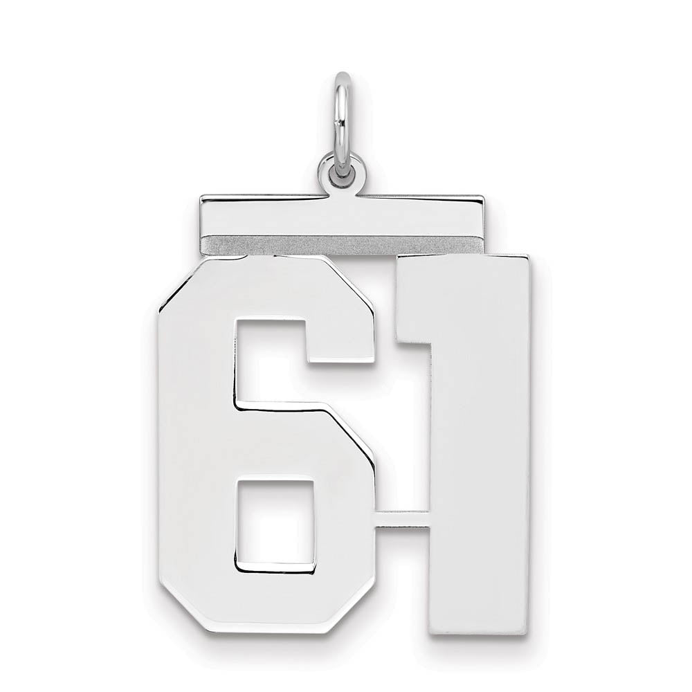 Sterling Silver, Athletic Collection, Large Polished Number 61 Pendant, Item P14043-61 by The Black Bow Jewelry Co.