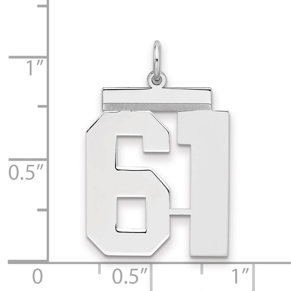 Alternate view of the Sterling Silver, Athletic Collection, Large Polished Number 61 Pendant by The Black Bow Jewelry Co.