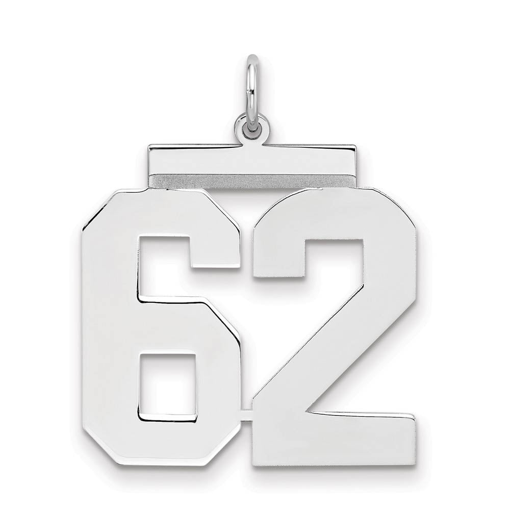 Sterling Silver, Athletic Collection, Large Polished Number 62 Pendant, Item P14043-62 by The Black Bow Jewelry Co.