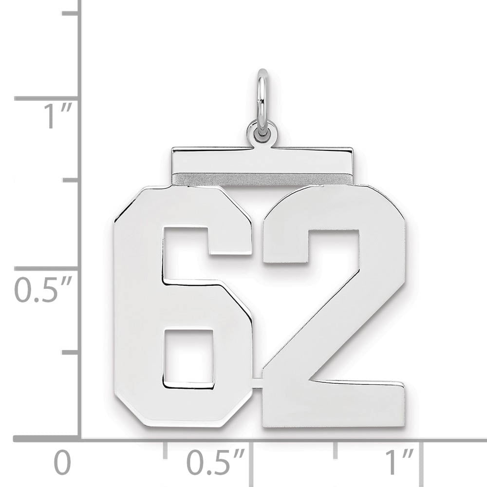 Alternate view of the Sterling Silver, Athletic Collection, Large Polished Number 62 Pendant by The Black Bow Jewelry Co.
