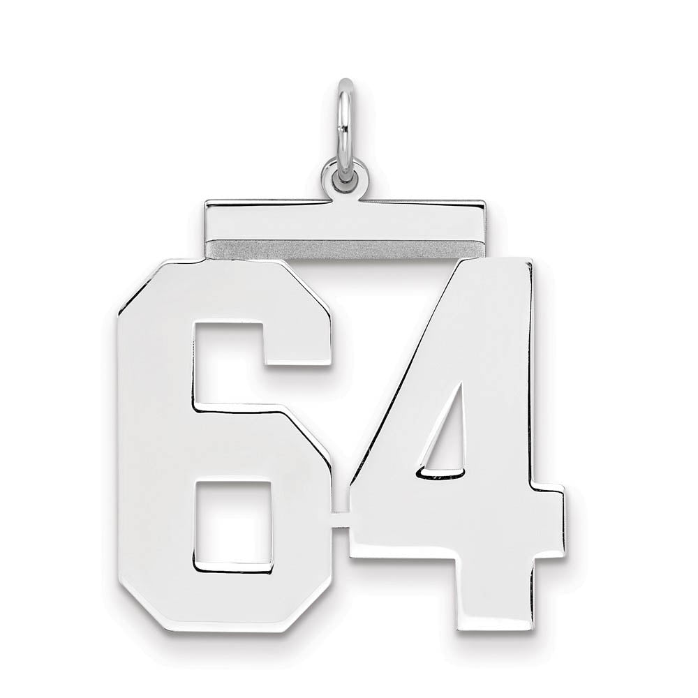 Sterling Silver, Athletic Collection, Large Polished Number 64 Pendant, Item P14043-64 by The Black Bow Jewelry Co.