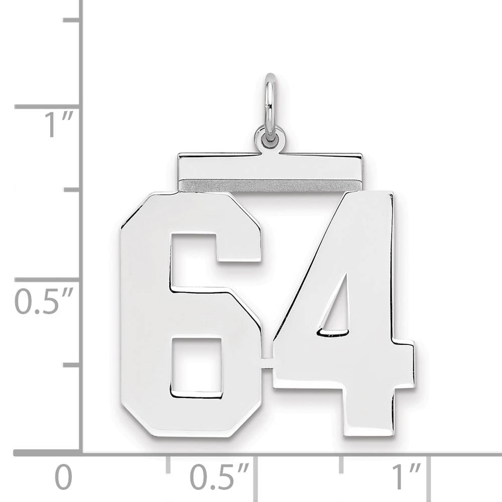Alternate view of the Sterling Silver, Athletic Collection, Large Polished Number 64 Pendant by The Black Bow Jewelry Co.