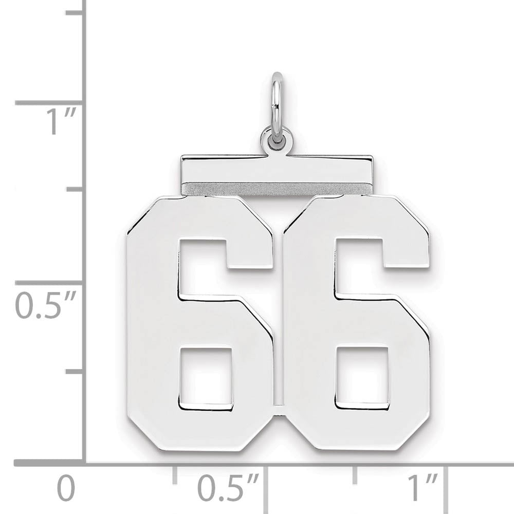 Alternate view of the Sterling Silver, Athletic Collection, Large Polished Number 66 Pendant by The Black Bow Jewelry Co.