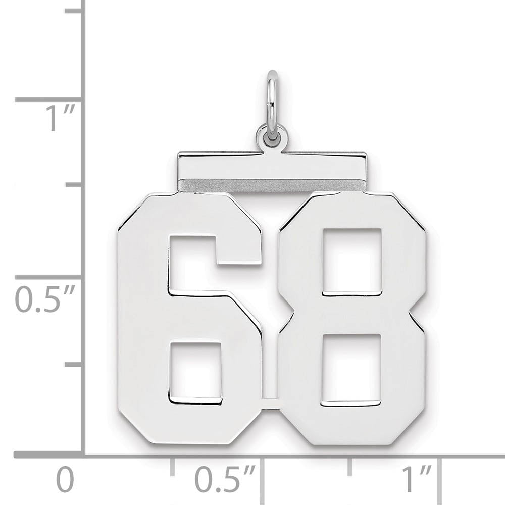 Alternate view of the Sterling Silver, Athletic Collection, Large Polished Number 68 Pendant by The Black Bow Jewelry Co.
