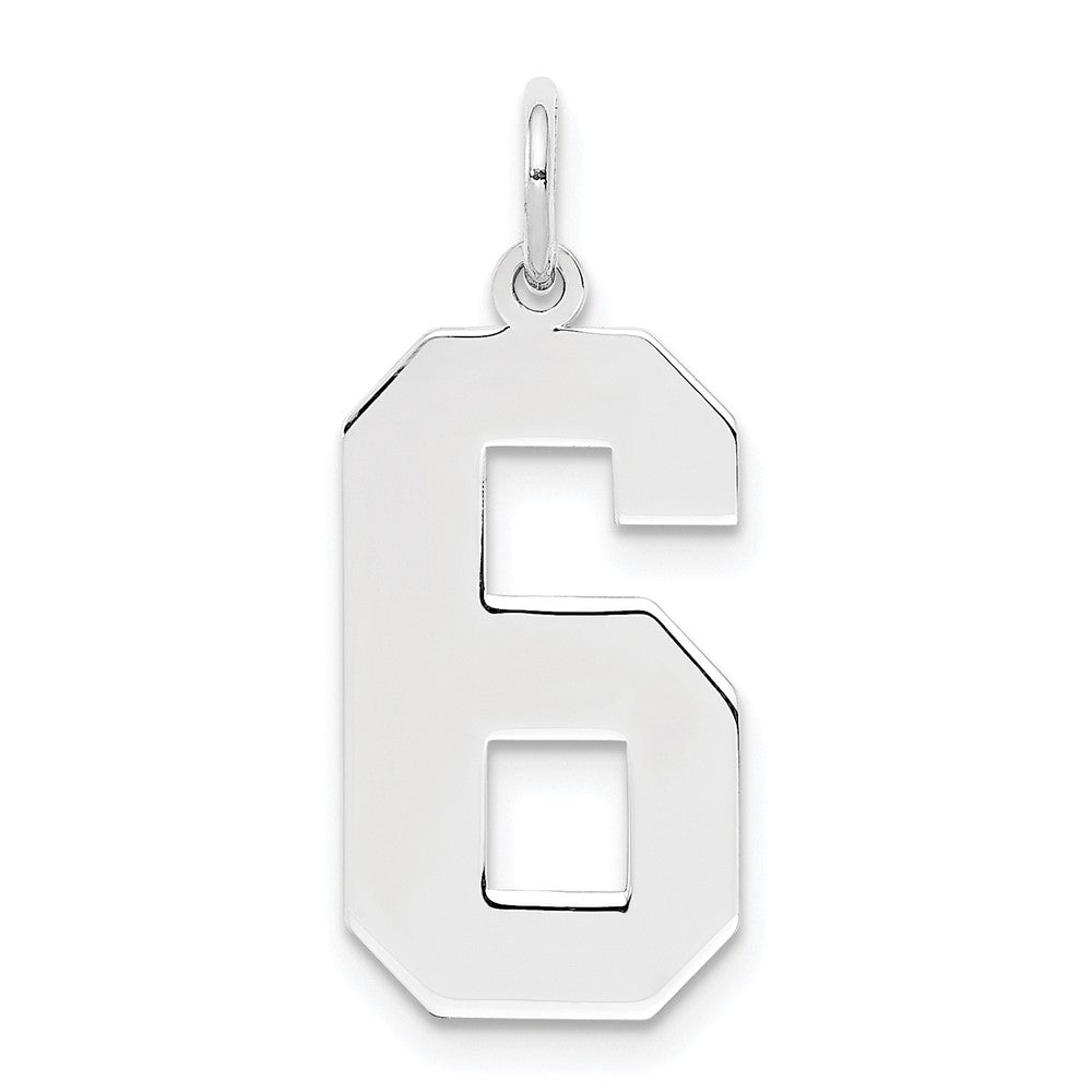 Sterling Silver, Athletic Collection, Large Polished Number 6 Pendant, Item P14043-6 by The Black Bow Jewelry Co.