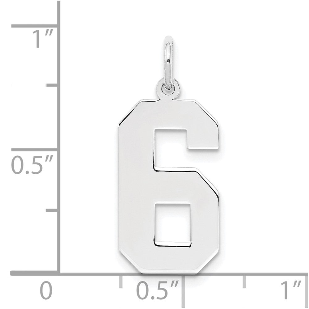 Alternate view of the Sterling Silver, Athletic Collection, Large Polished Number 6 Pendant by The Black Bow Jewelry Co.