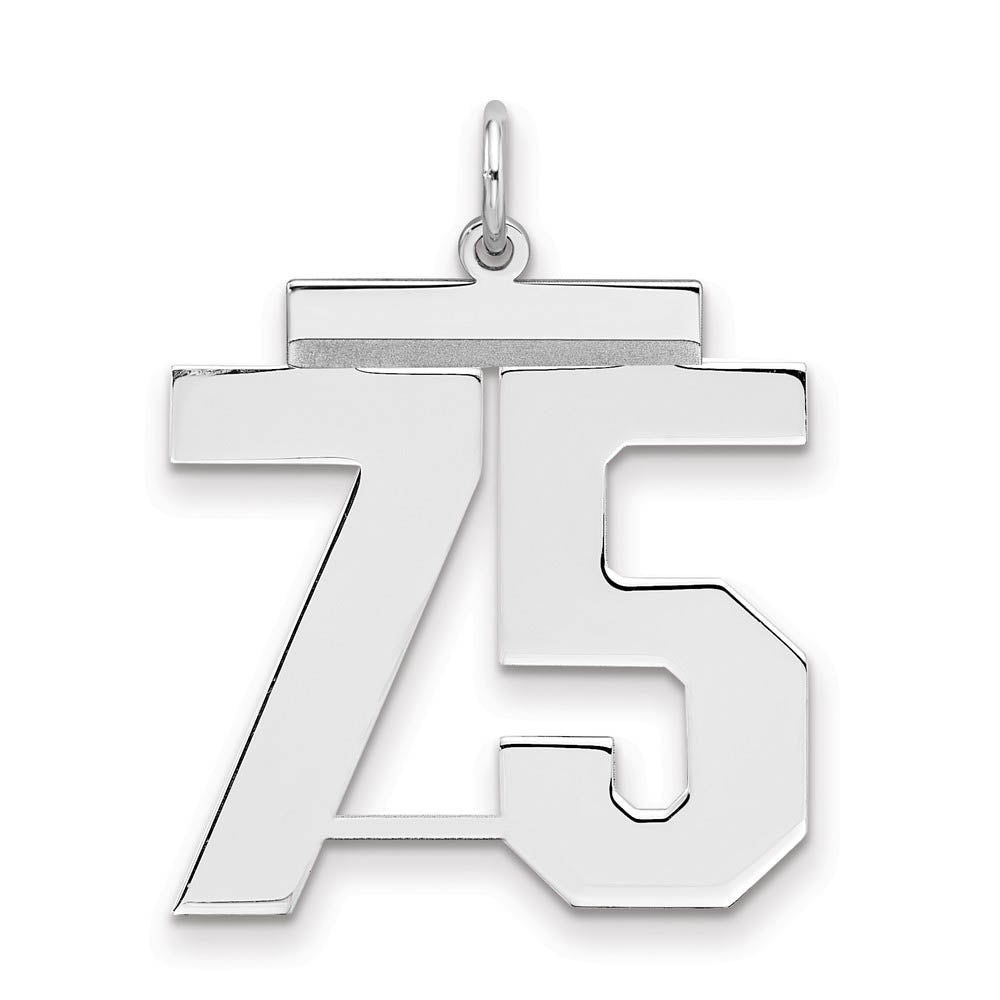 Sterling Silver, Athletic Collection, Large Polished Number 75 Pendant, Item P14043-75 by The Black Bow Jewelry Co.