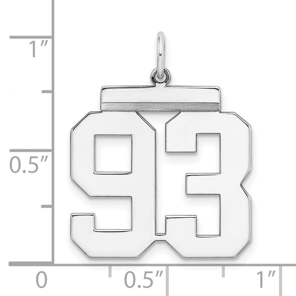 Alternate view of the Sterling Silver, Athletic Collection, Large Polished Number 93 Pendant by The Black Bow Jewelry Co.
