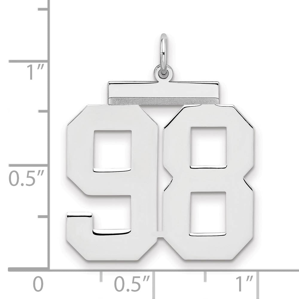 Alternate view of the Sterling Silver, Athletic Collection, Large Polished Number 98 Pendant by The Black Bow Jewelry Co.