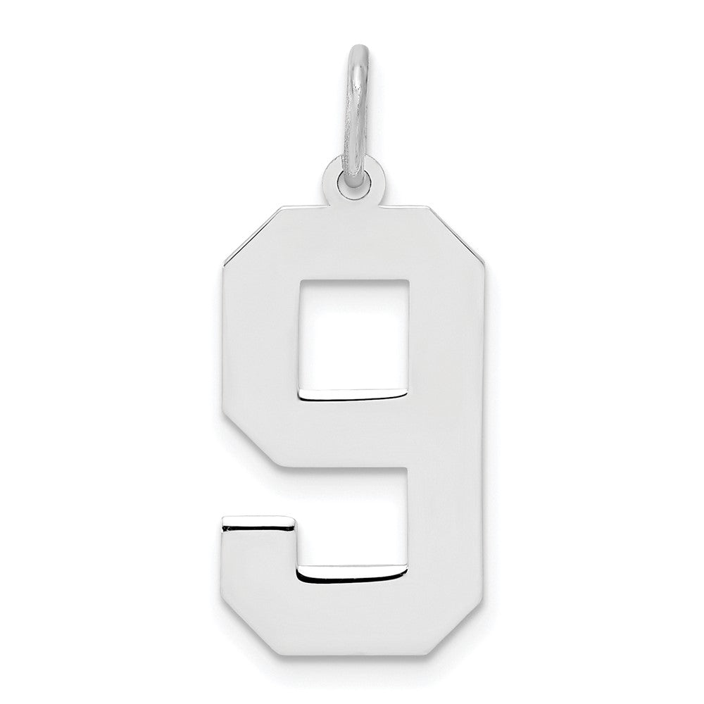 Sterling Silver, Athletic Collection, Large Polished Number 9 Pendant, Item P14043-9 by The Black Bow Jewelry Co.