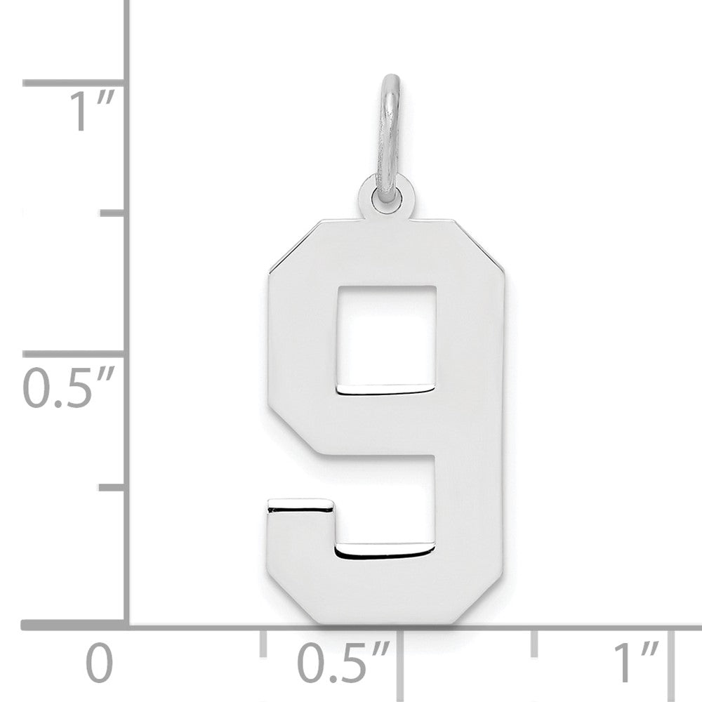 Alternate view of the Sterling Silver, Athletic Collection, Large Polished Number 9 Pendant by The Black Bow Jewelry Co.