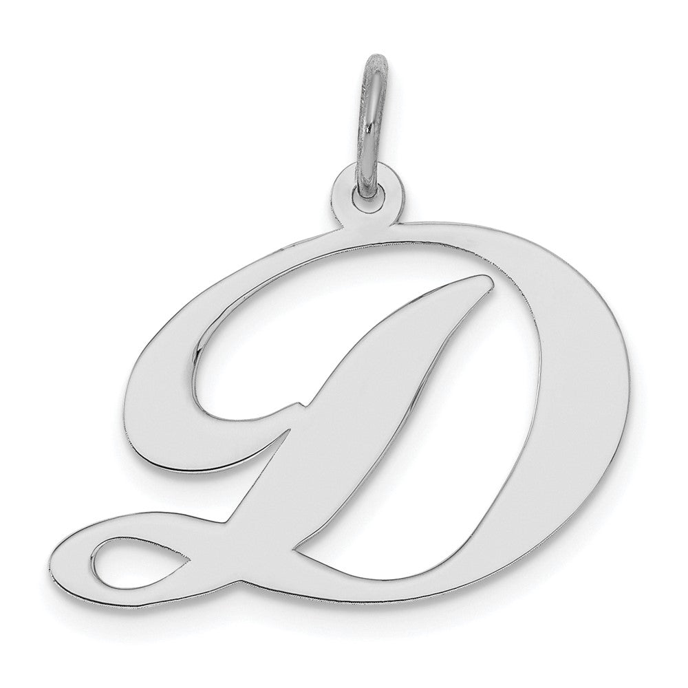 Sterling Silver, Ella Collection, LG Fancy Script Initial D Pendant, Item P14044-D by The Black Bow Jewelry Co.