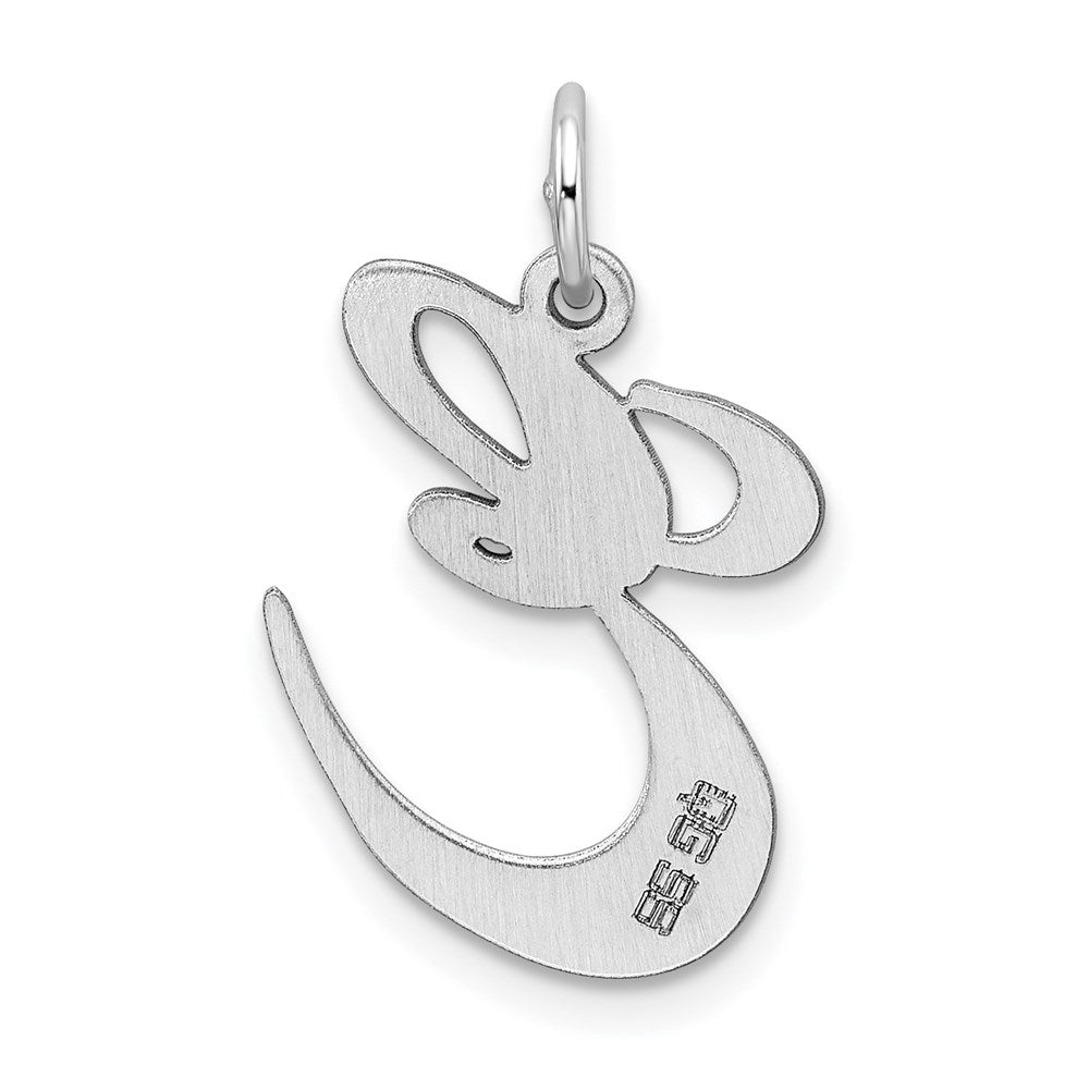 Alternate view of the Sterling Silver, Ella Collection, LG Fancy Script Initial E Pendant by The Black Bow Jewelry Co.