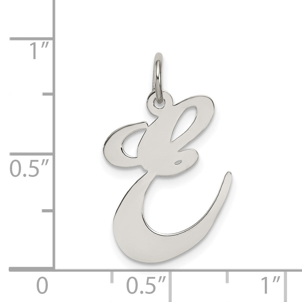 Alternate view of the Sterling Silver, Ella Collection, LG Fancy Script Initial E Pendant by The Black Bow Jewelry Co.