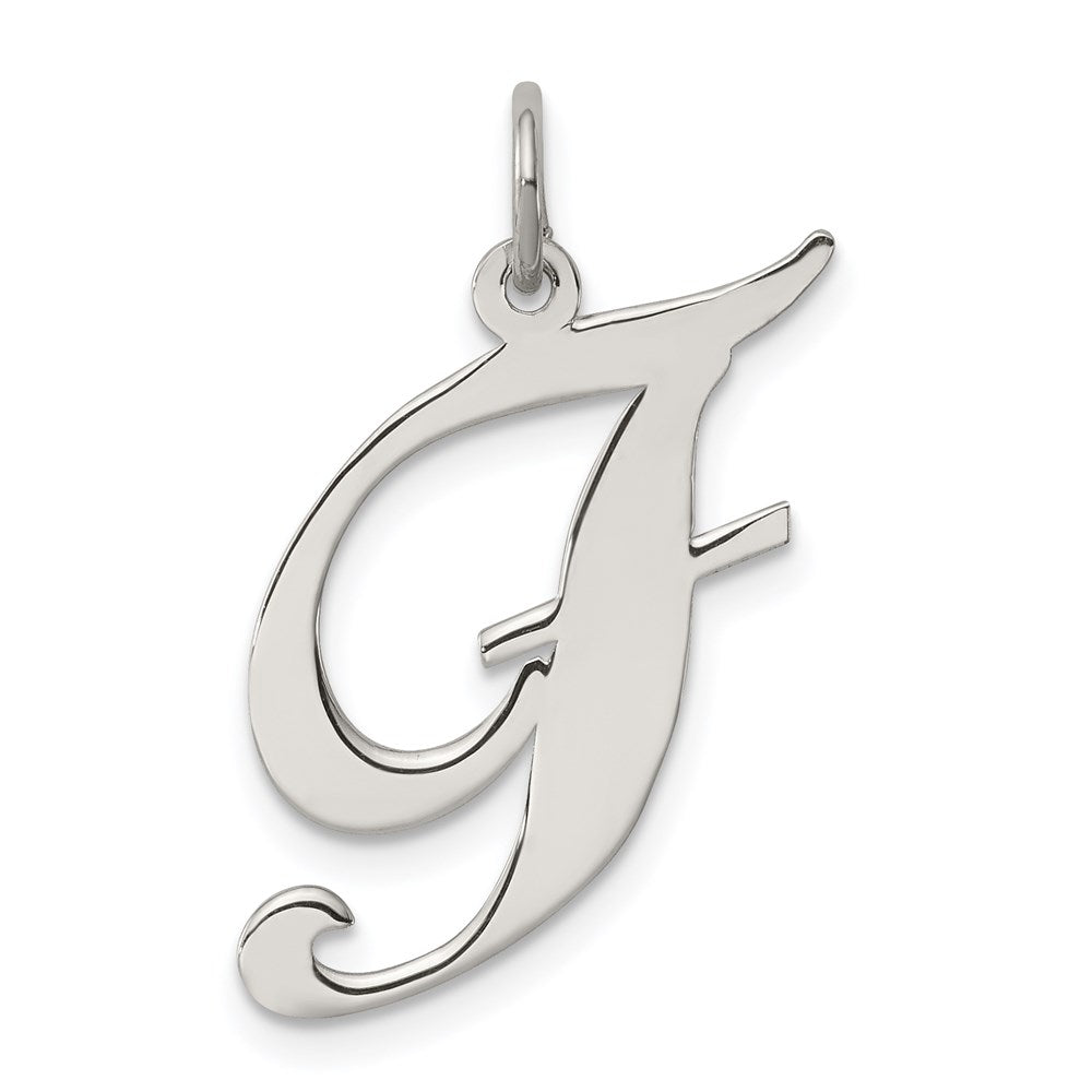 Sterling Silver, Ella Collection, LG Fancy Script Initial F Pendant, Item P14044-F by The Black Bow Jewelry Co.