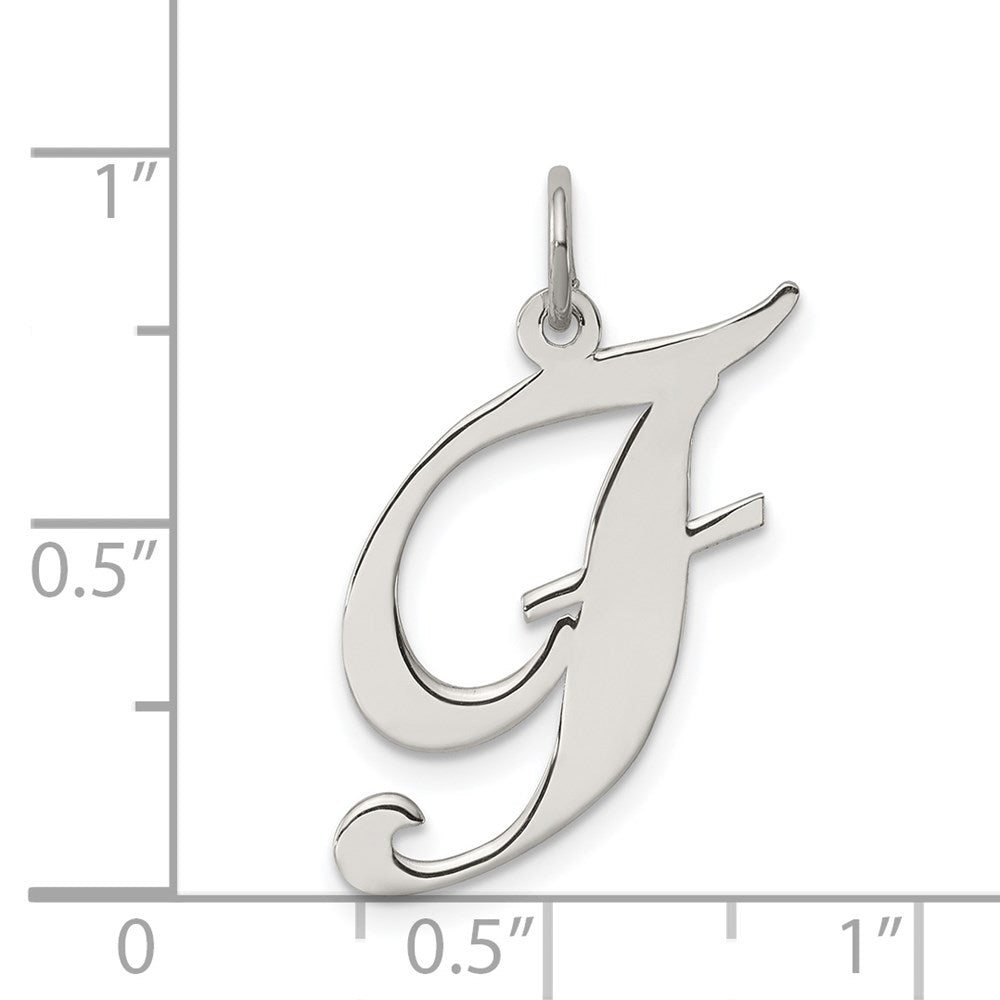 Alternate view of the Sterling Silver, Ella Collection, LG Fancy Script Initial F Pendant by The Black Bow Jewelry Co.