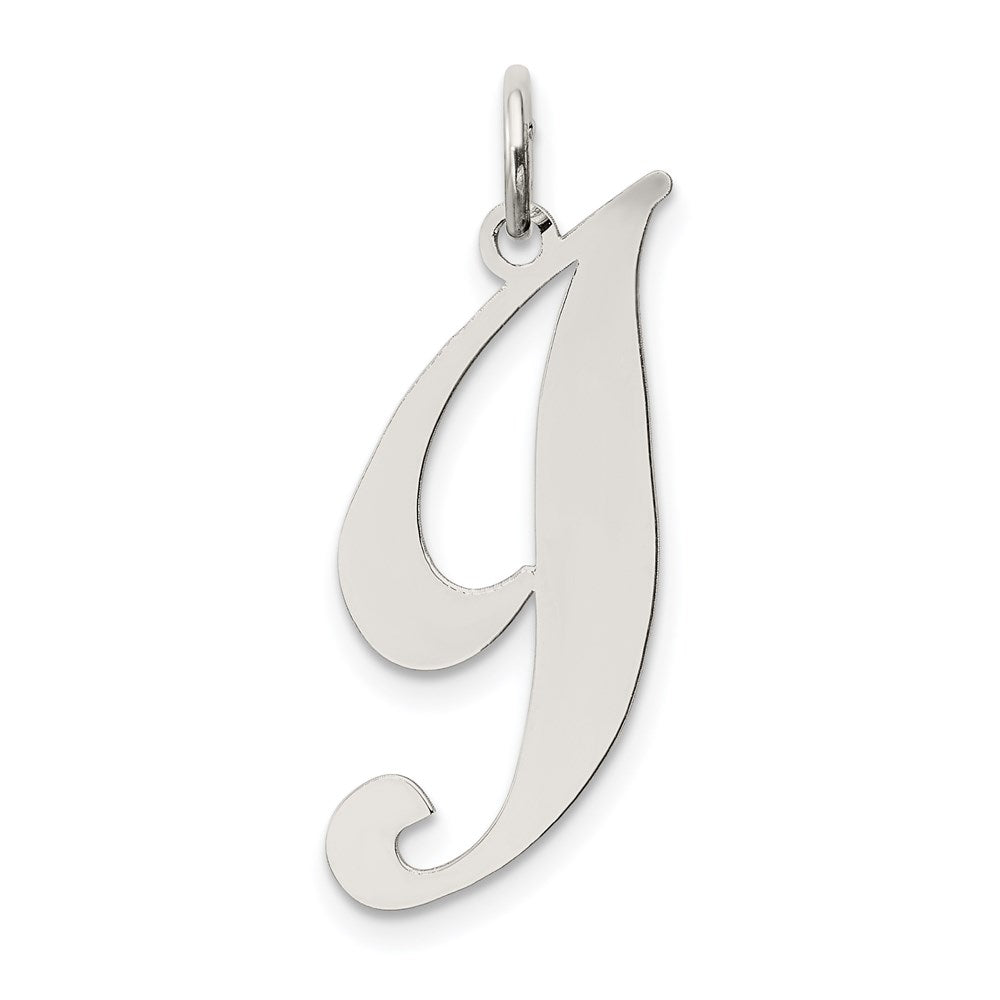 Sterling Silver, Ella Collection, LG Fancy Script Initial I Pendant, Item P14044-I by The Black Bow Jewelry Co.