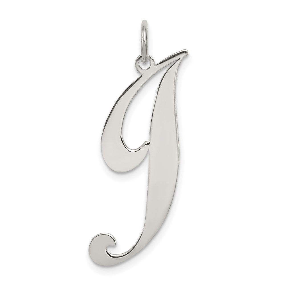 Sterling Silver, Ella Collection, LG Fancy Script Initial J Pendant, Item P14044-J by The Black Bow Jewelry Co.