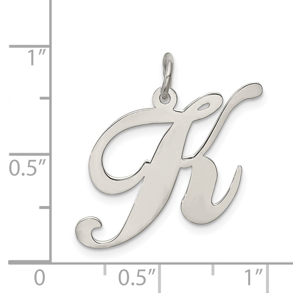 Alternate view of the Sterling Silver, Ella Collection, LG Fancy Script Initial K Pendant by The Black Bow Jewelry Co.