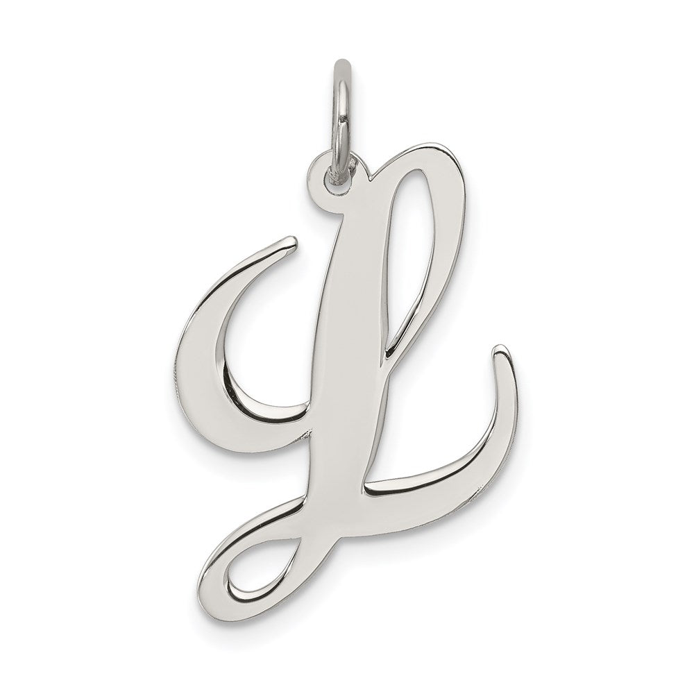 Sterling Silver, Ella Collection, LG Fancy Script Initial L Pendant, Item P14044-L by The Black Bow Jewelry Co.