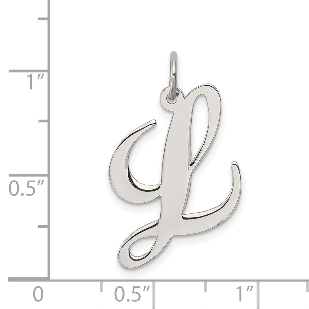 Alternate view of the Sterling Silver, Ella Collection, LG Fancy Script Initial L Pendant by The Black Bow Jewelry Co.