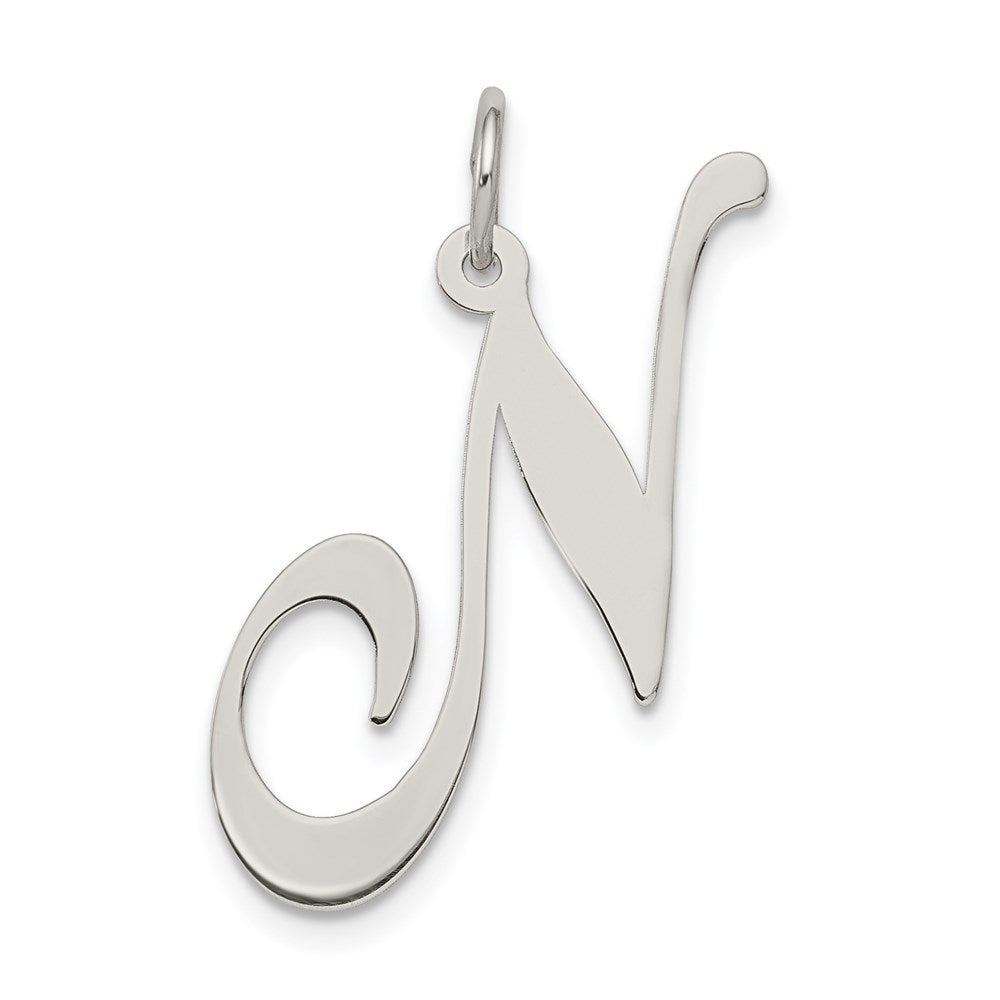 Sterling Silver, Ella Collection, LG Fancy Script Initial N Pendant, Item P14044-N by The Black Bow Jewelry Co.