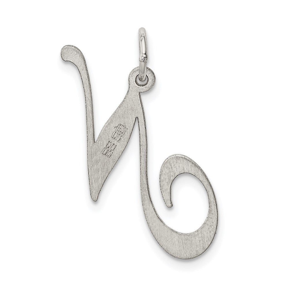 Alternate view of the Sterling Silver, Ella Collection, LG Fancy Script Initial N Pendant by The Black Bow Jewelry Co.