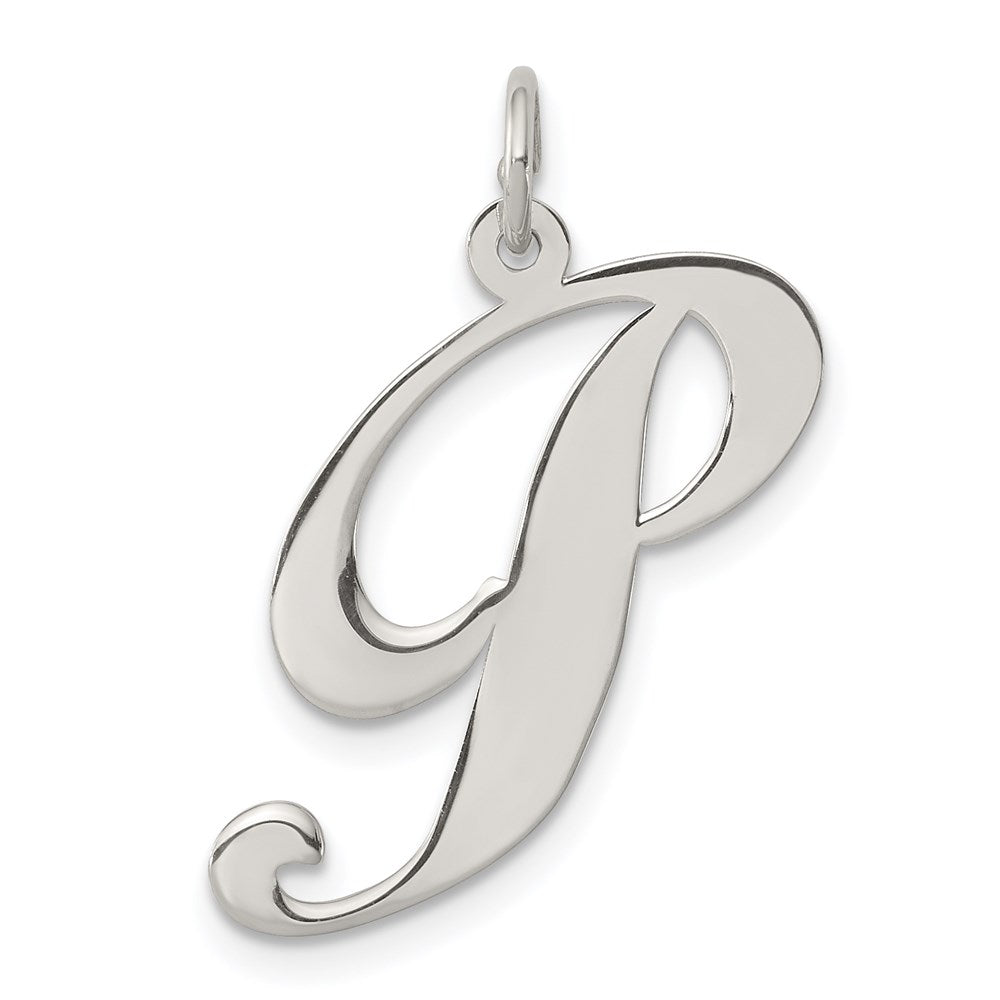 Sterling Silver, Ella Collection, LG Fancy Script Initial P Pendant, Item P14044-P by The Black Bow Jewelry Co.
