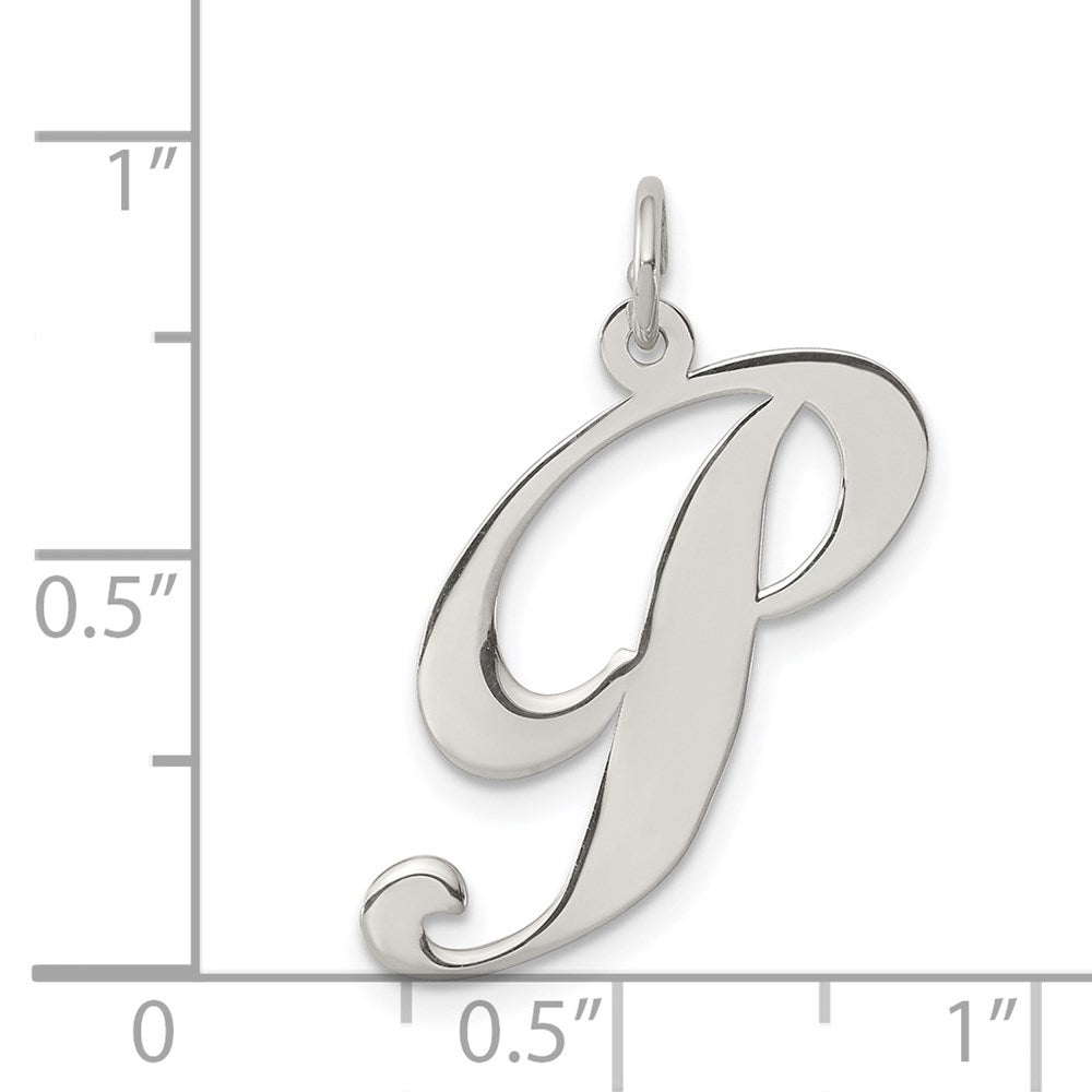 Alternate view of the Sterling Silver, Ella Collection, LG Fancy Script Initial P Pendant by The Black Bow Jewelry Co.
