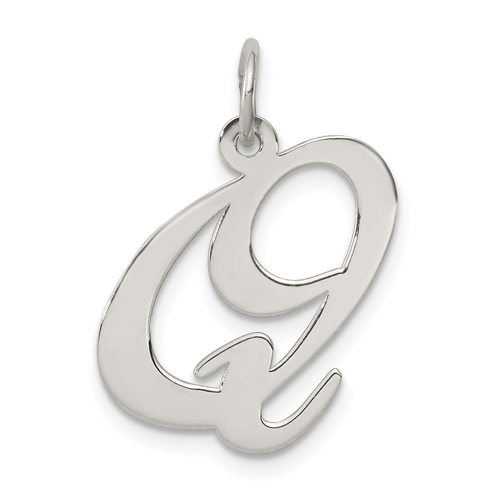 Sterling Silver, Ella Collection, LG Fancy Script Initial Q Pendant, Item P14044-Q by The Black Bow Jewelry Co.