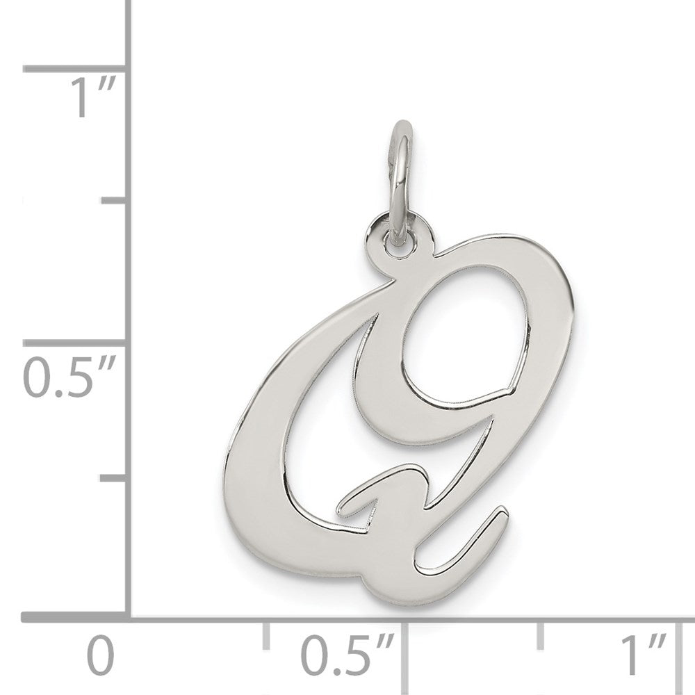 Alternate view of the Sterling Silver, Ella Collection, LG Fancy Script Initial Q Pendant by The Black Bow Jewelry Co.