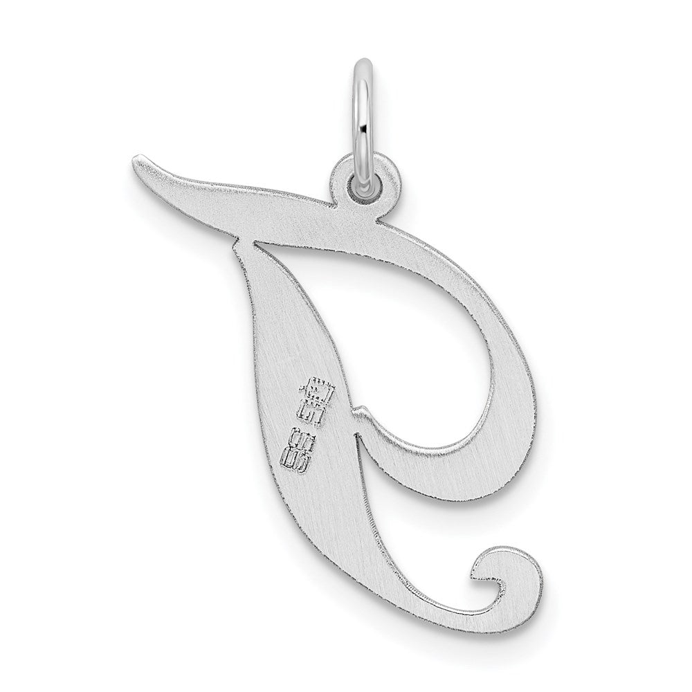 Alternate view of the Sterling Silver, Ella Collection, LG Fancy Script Initial T Pendant by The Black Bow Jewelry Co.