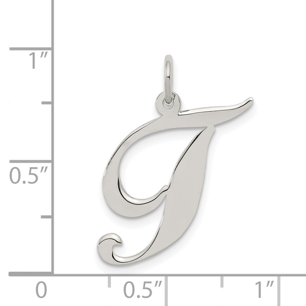Alternate view of the Sterling Silver, Ella Collection, LG Fancy Script Initial T Pendant by The Black Bow Jewelry Co.