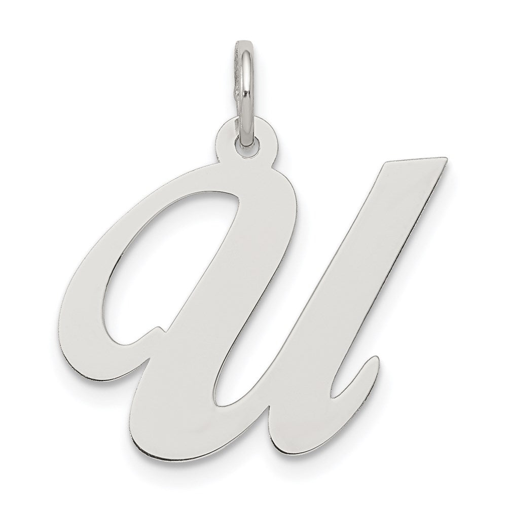 Sterling Silver, Ella Collection, LG Fancy Script Initial U Pendant, Item P14044-U by The Black Bow Jewelry Co.