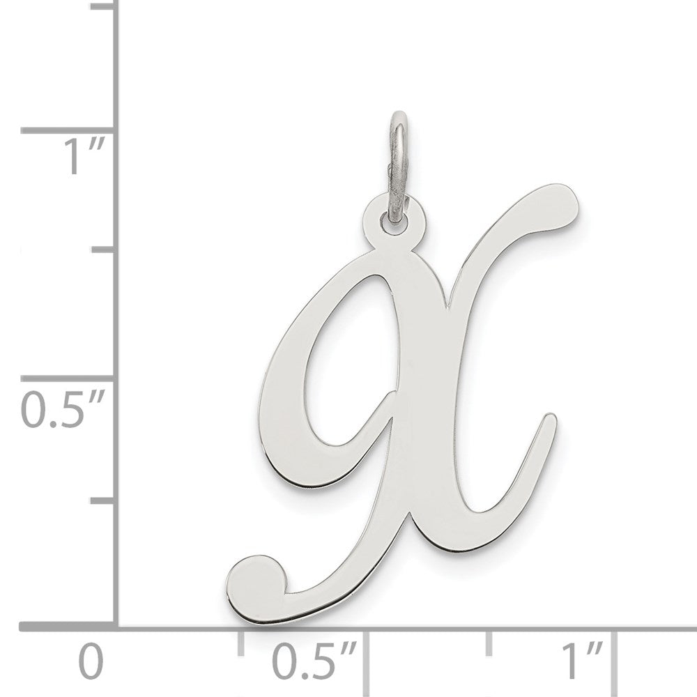 Alternate view of the Sterling Silver, Ella Collection, LG Fancy Script Initial X Pendant by The Black Bow Jewelry Co.