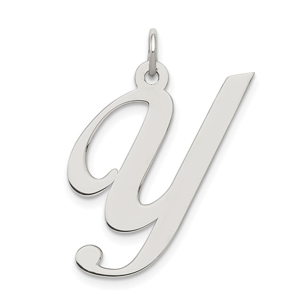 Sterling Silver, Ella Collection, LG Fancy Script Initial Y Pendant, Item P14044-Y by The Black Bow Jewelry Co.