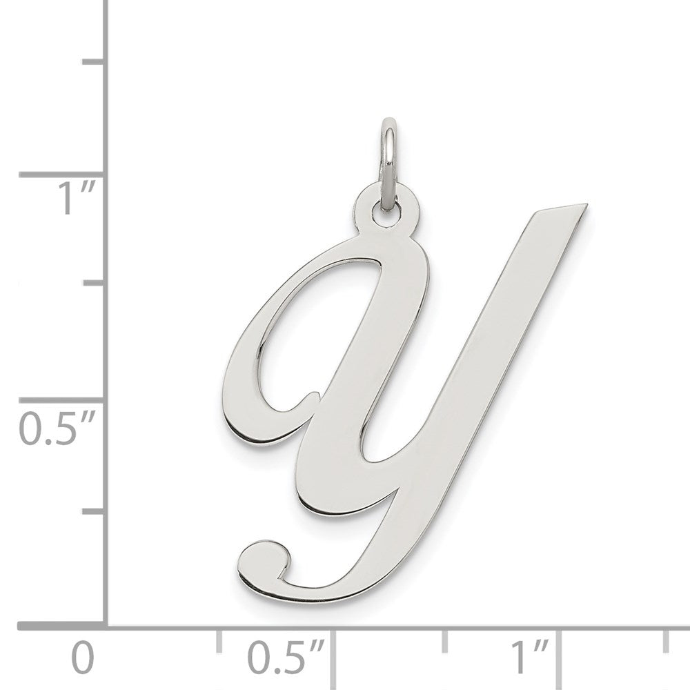 Alternate view of the Sterling Silver, Ella Collection, LG Fancy Script Initial Y Pendant by The Black Bow Jewelry Co.