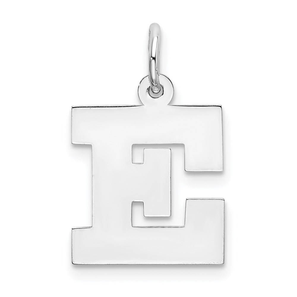 Sterling Silver Amanda Collection Medium Block Style Initial E Pendant, Item P14045-E by The Black Bow Jewelry Co.