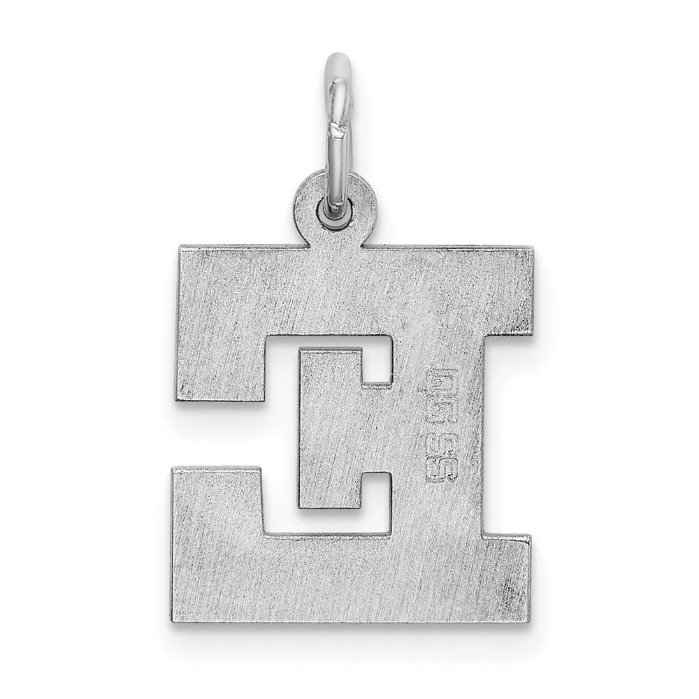Alternate view of the Sterling Silver Amanda Collection Medium Block Style Initial E Pendant by The Black Bow Jewelry Co.